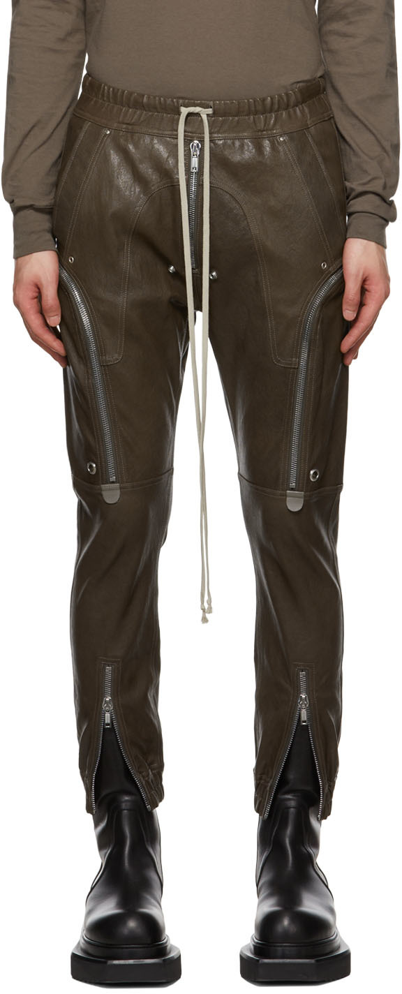 Brown Bauhaus Leather Pants by Rick Owens on Sale