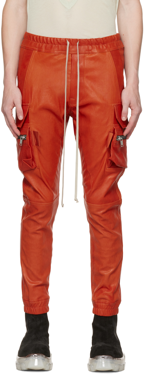Rick Owens Orange Mastodon Leather Pants
