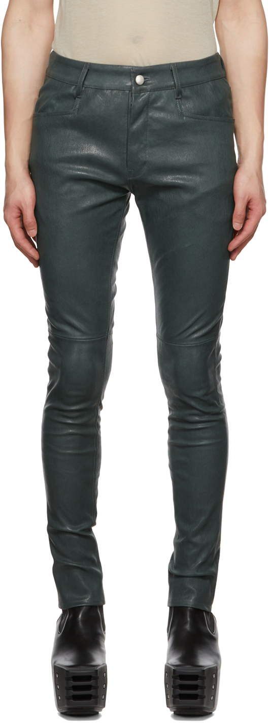 Rick Owens Green Tyrone Leather Pants