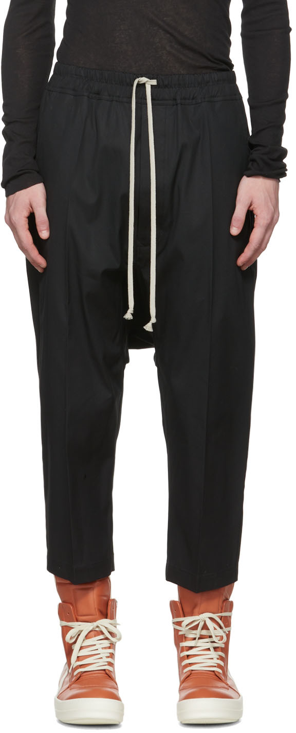 RICK OWENS BLACK DRAWSTRING TROUSERS