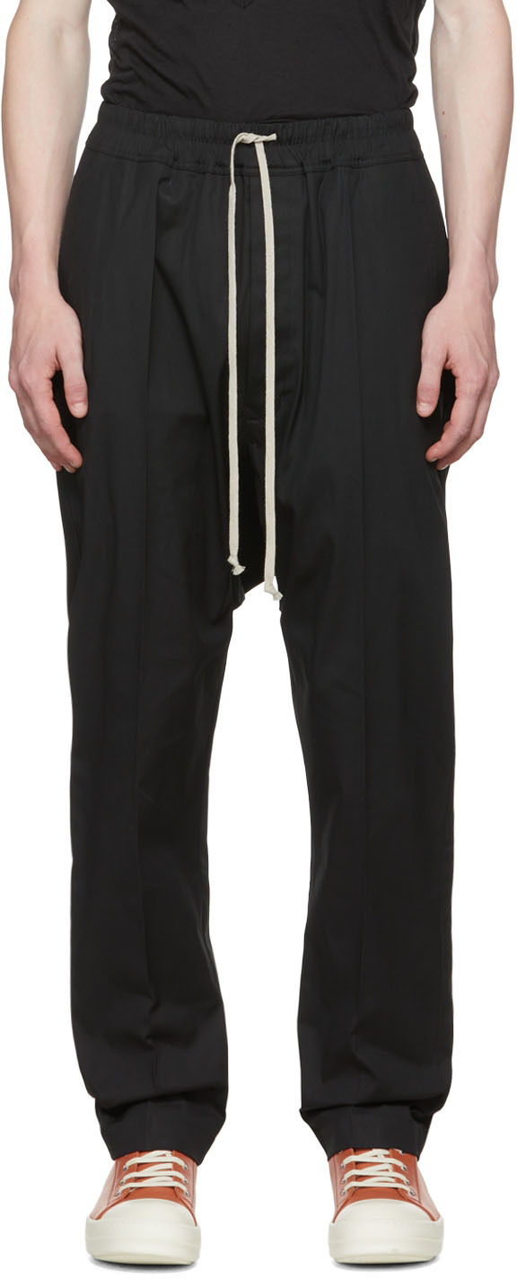 Rick Owens Black Drawstring Long Trousers | ModeSens