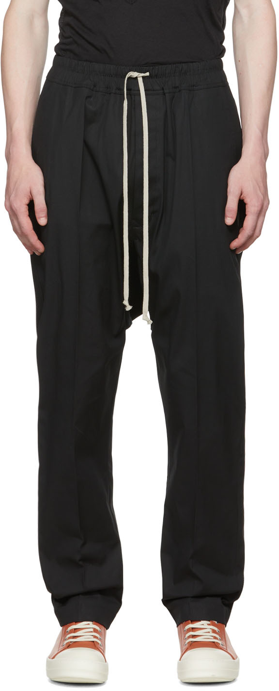 Black Drawstring Long Trousers by Rick Owens on Sale