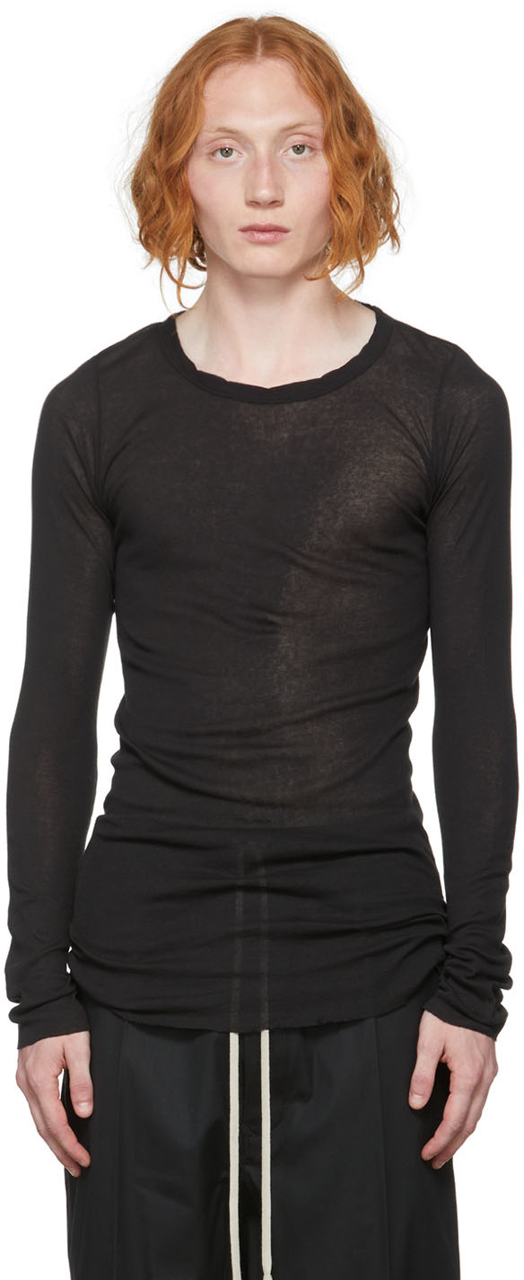 Rick Owens: Black Cotton Long Sleeve T-Shirt | SSENSE