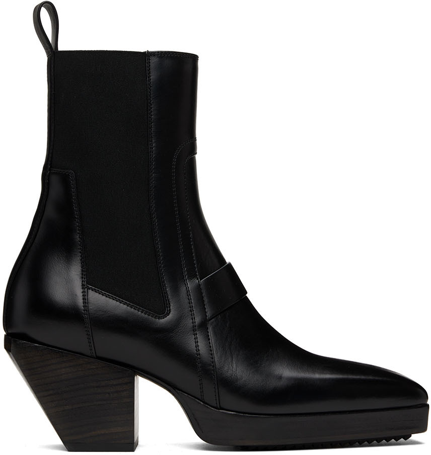 Black Leather Sliver Boots by Rick Owens on Sale