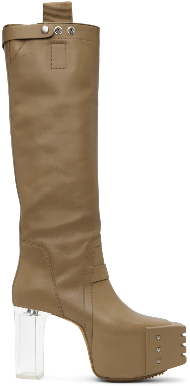 Taupe Pull On Platform Boots