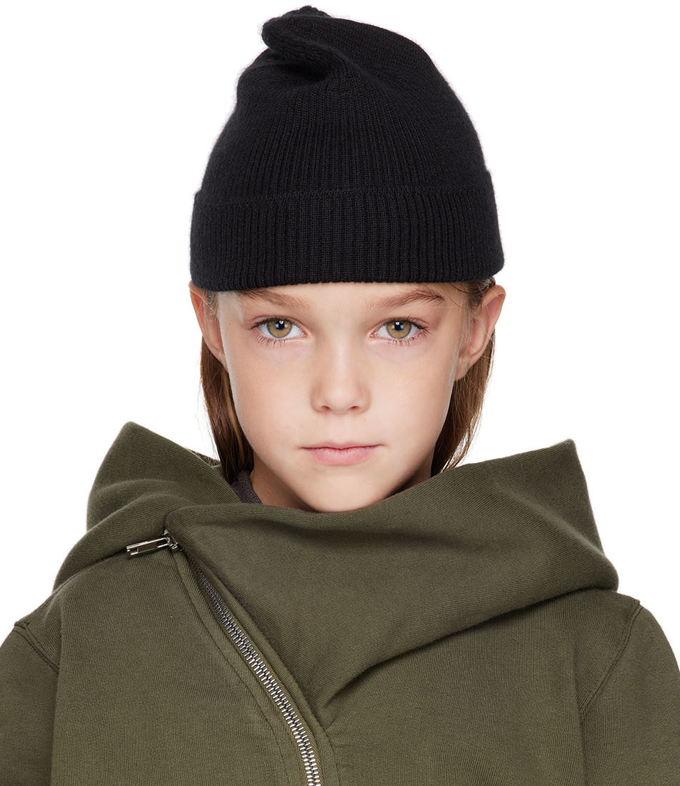 Rick Owens Kids Black Rib Knit Beanie