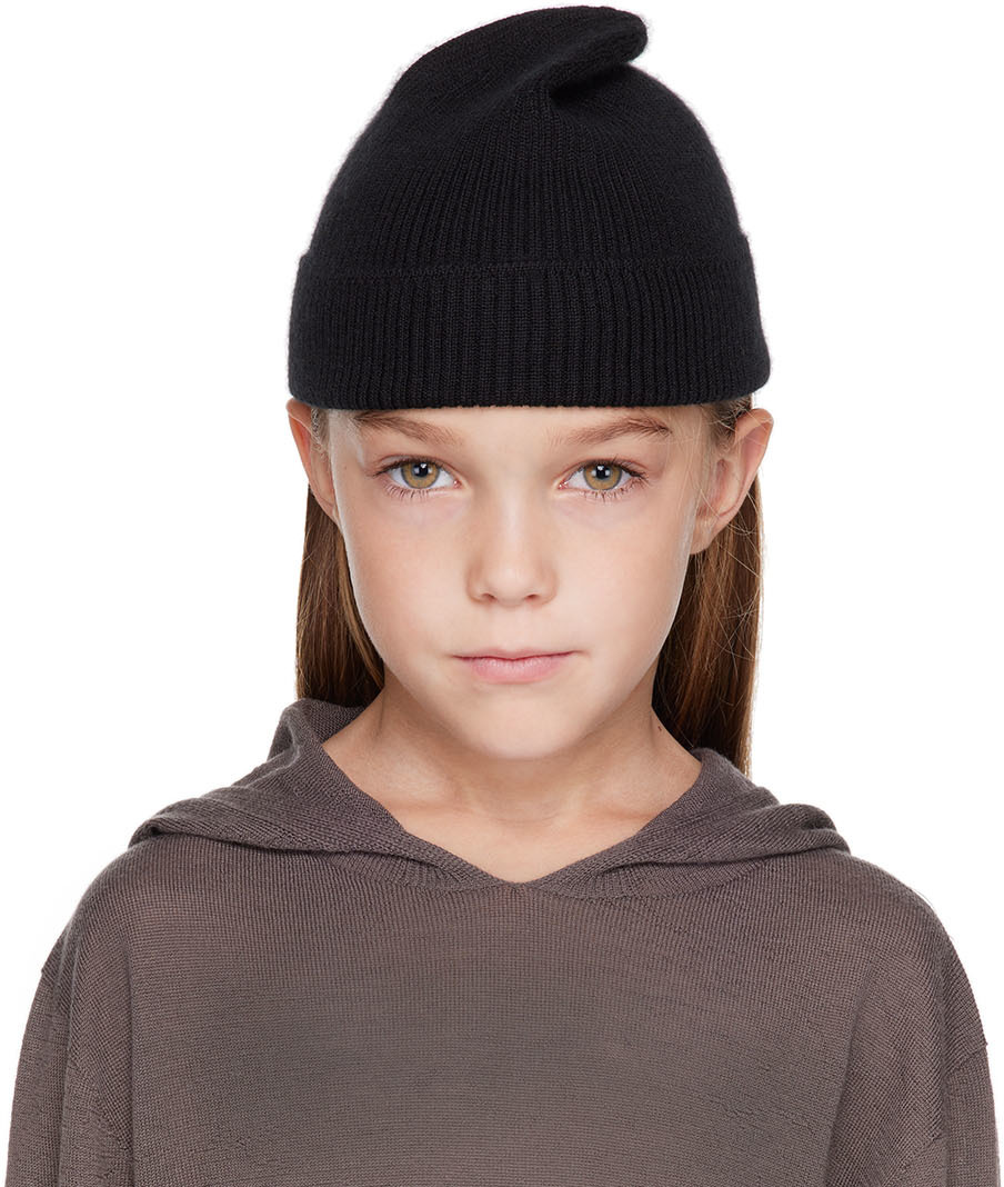 SSENSE Accessories Headwear Beanies Kids Black Rib Knit Wool Beanie 
