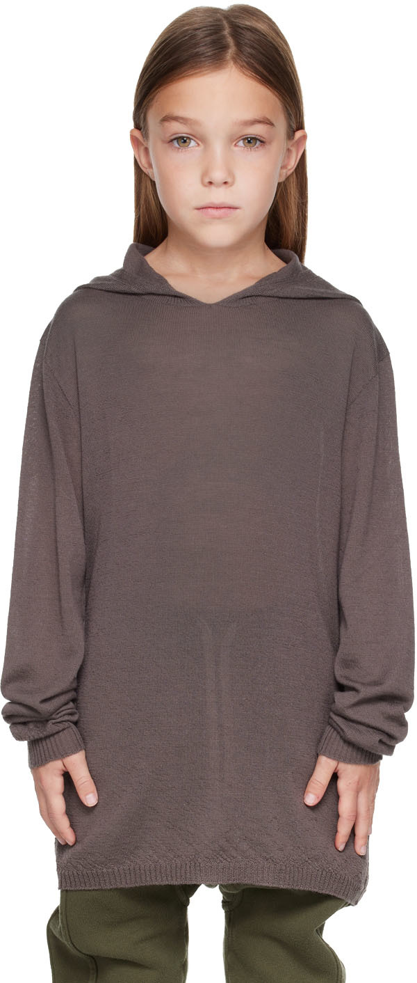 Kids Gray Cashmere Hoodie by Rick Owens on Sale