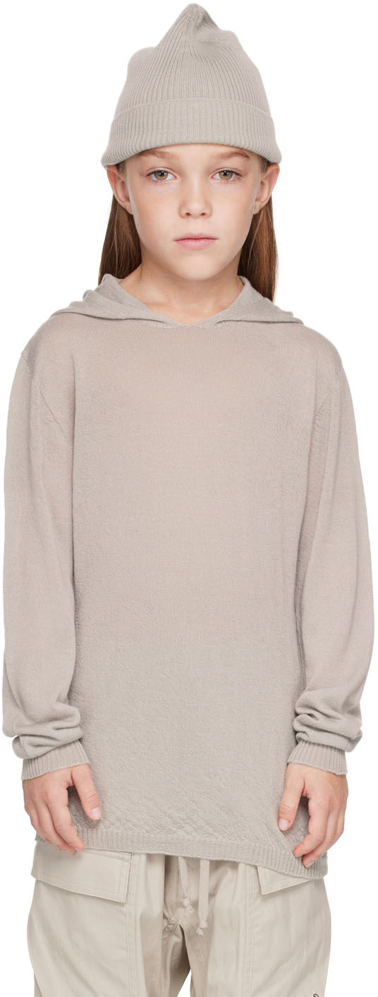 Kids Beige Cashmere Hoodie by Rick Owens on Sale