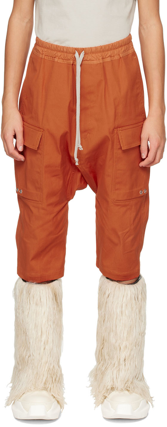 Rick Owens Kids Orange Pods Long Cargo Shorts In 53 Orange