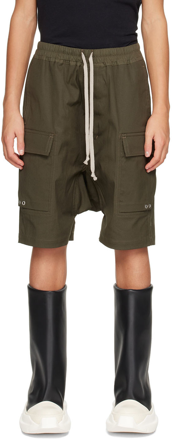 Rick Owens Kids' Pods Cotton Cargo Shorts In Green