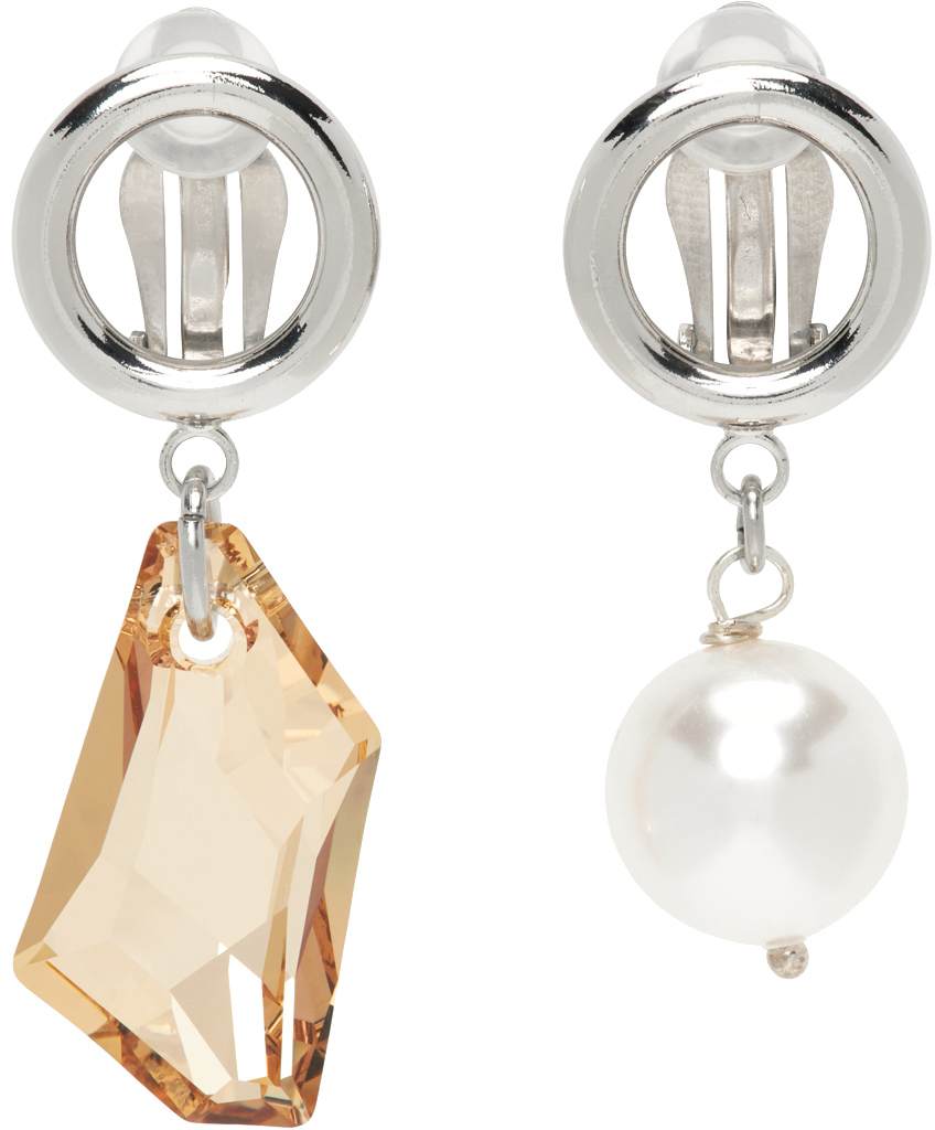 Justine Clenquet SSENSE Exclusive Silver & Gold Laura Clip-On Earrings