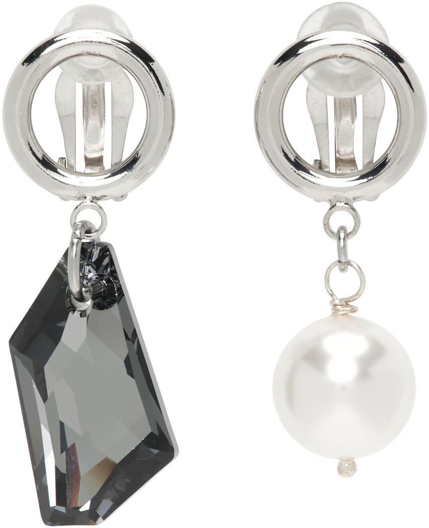 Justine Clenquet SSENSE Exclusive Silver & Black Laura Clip-On Earrings