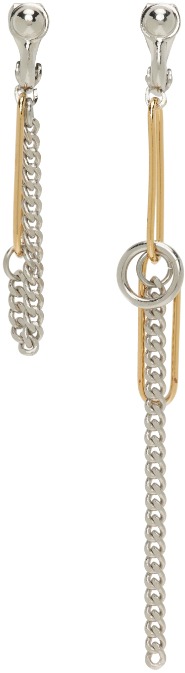 Justine Clenquet Ssense Exclusive Silver & Gold Sid Earrings In Palladium