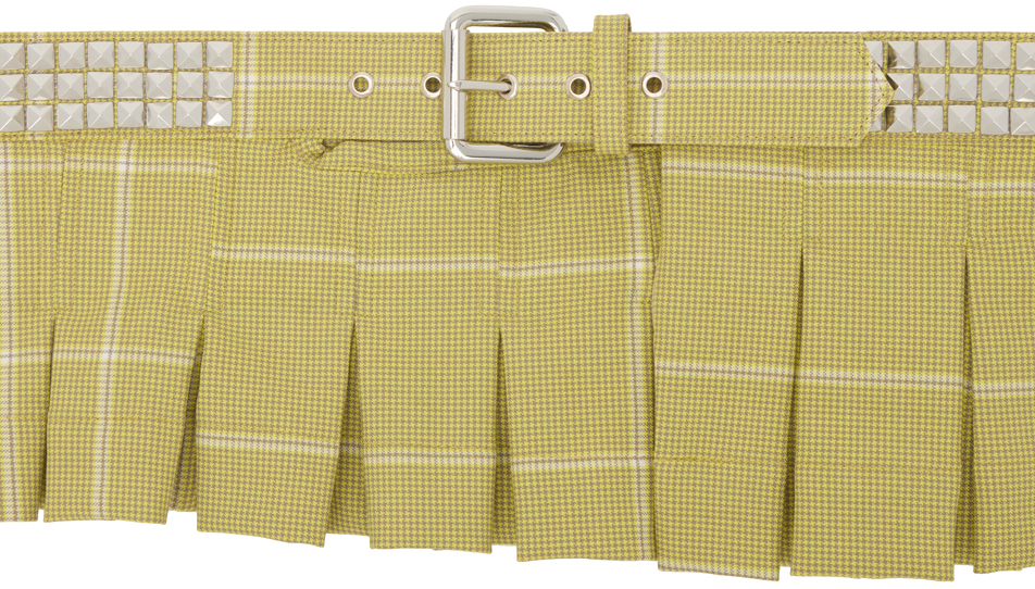 Pleated Skirt Belt in Brown Check by COLLINA STRADA S/M