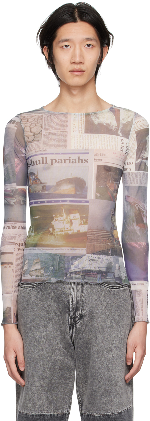 Serapis Multicolor Newspaper Cuts Long Sleeve T-shirt In Print