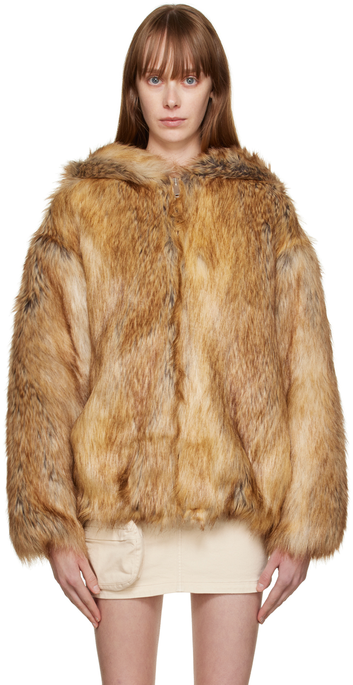 HALFBOY Brown & Beige Hooded Faux-Fur Jacket