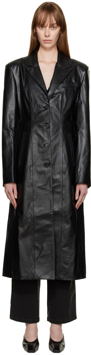 Black Matrix Leather Coat by HALFBOY on Sale