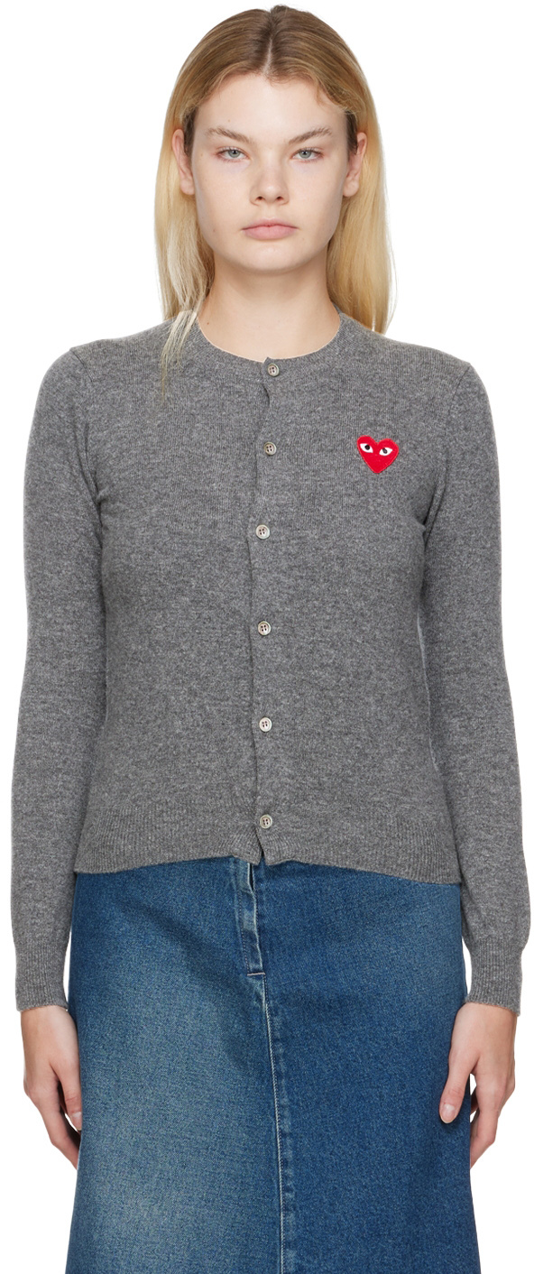 COMME des GARÇONS PLAY Gray Heart Patch Cardigan