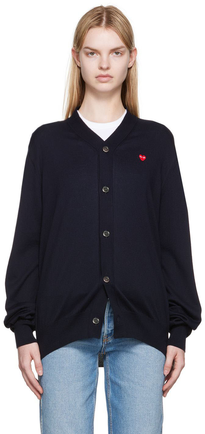 Comme des Garçons Play Navy & Red Small Heart Patch Cardigan