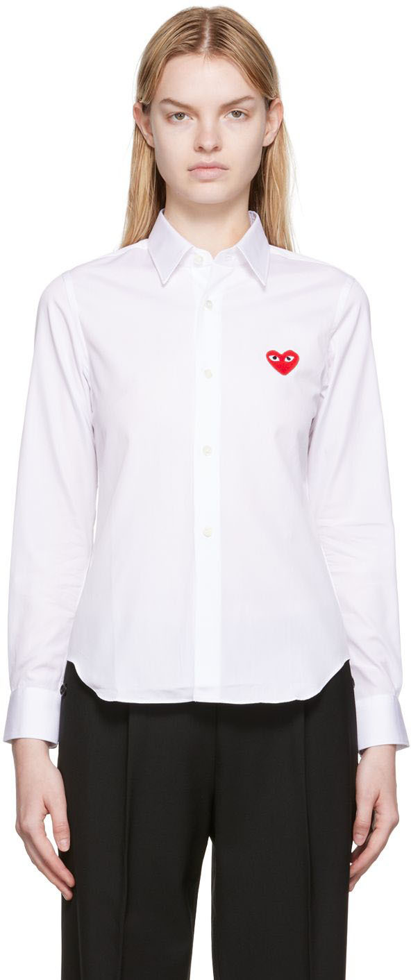 Comme des Garçons Play White & Red Heart Patch Shirt