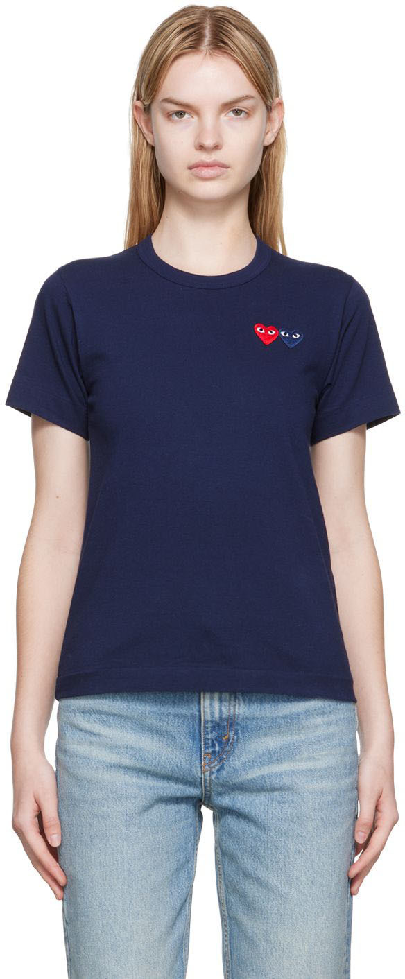 Comme des Garçons Play Navy Double Heart Patch T-Shirt