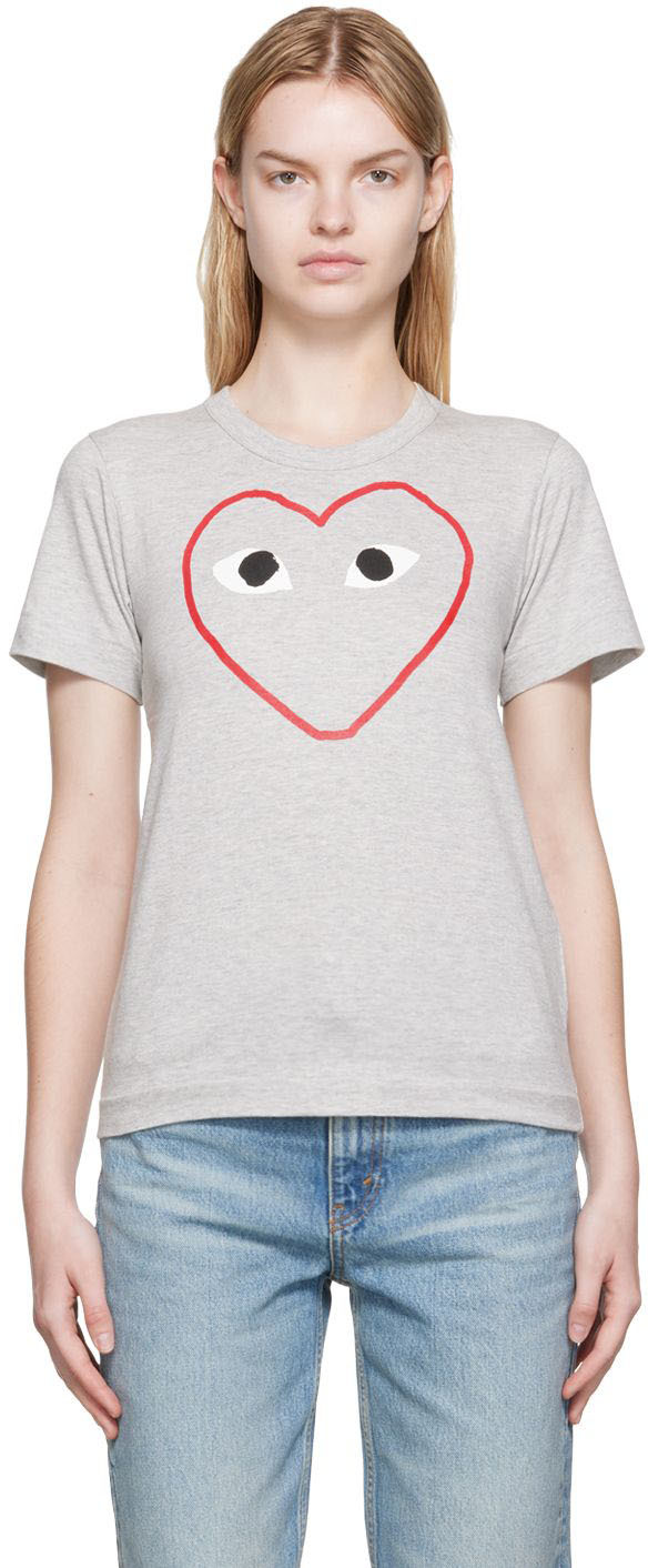 Comme des Garçons Play Gray Outline Heart T-Shirt