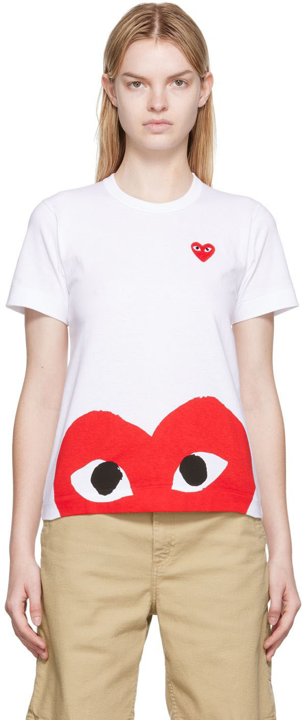 Comme des Garçons Asymmetrical T-shirt With Ruffles in Red Womens Tops Comme des Garçons Tops White 