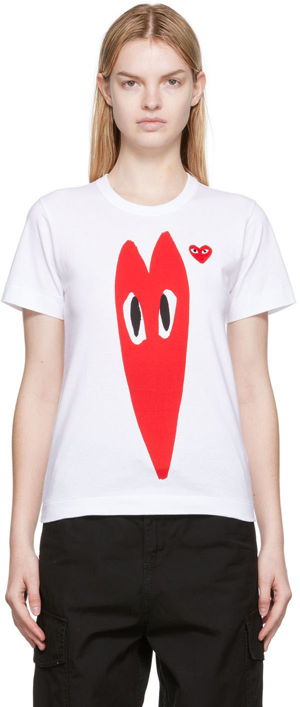 COMME des GARÇONS PLAY: White Squished Heart T-Shirt | SSENSE Canada