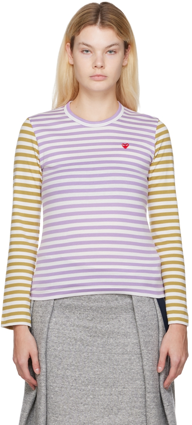 Comme des Garçons Play Purple & Orange Striped T-Shirt