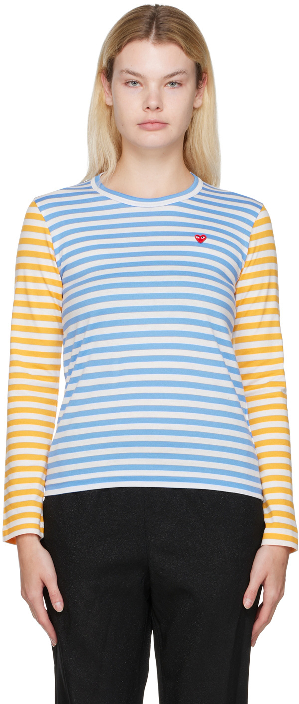 Comme des Garçons Play Blue & Yellow Striped T-Shirt