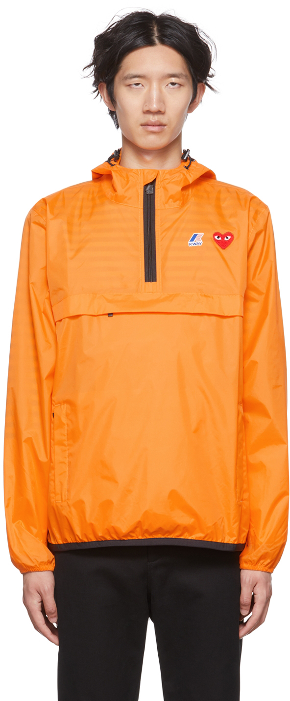 COMME des GARÇONS PLAY: Orange K-Way Edition Nylon Jacket | SSENSE Canada