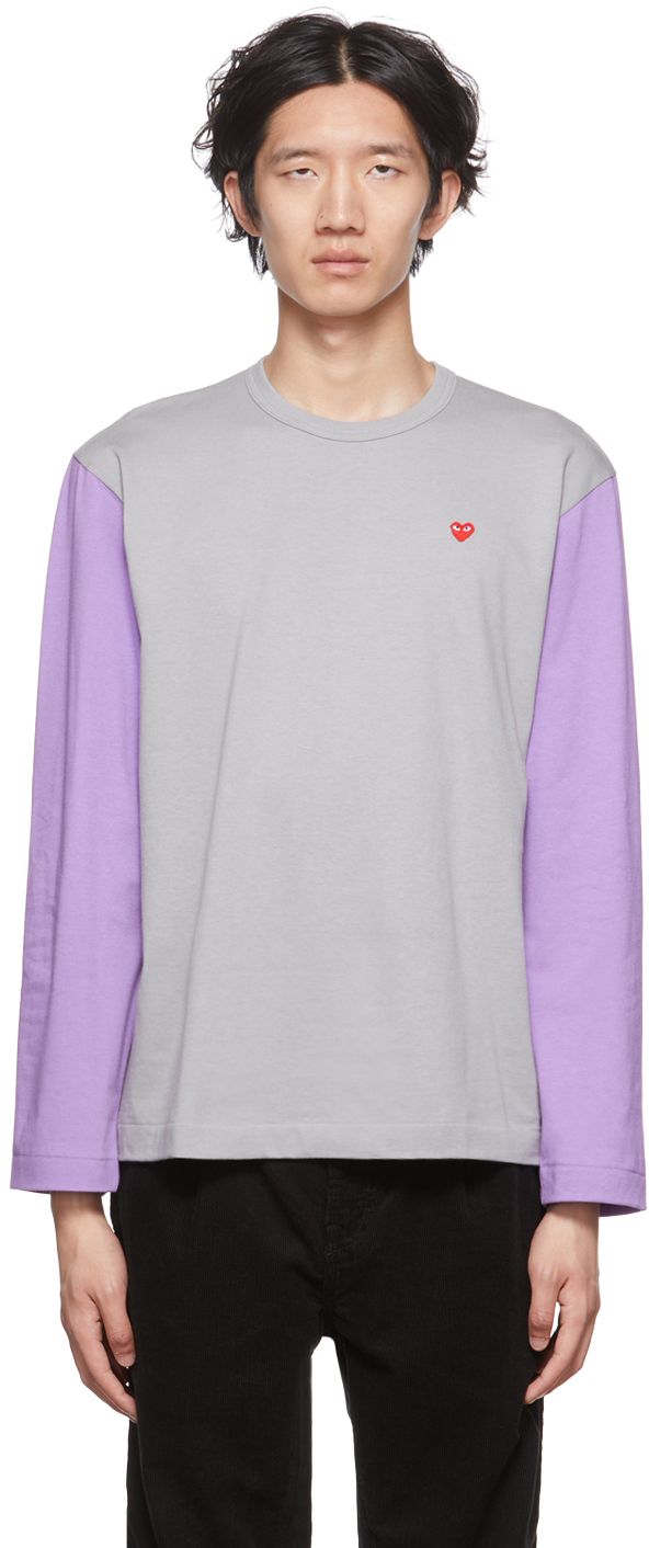 COMME des GARÇONS PLAY Gray & Yellow Heart Long Sleeve T-Shirt