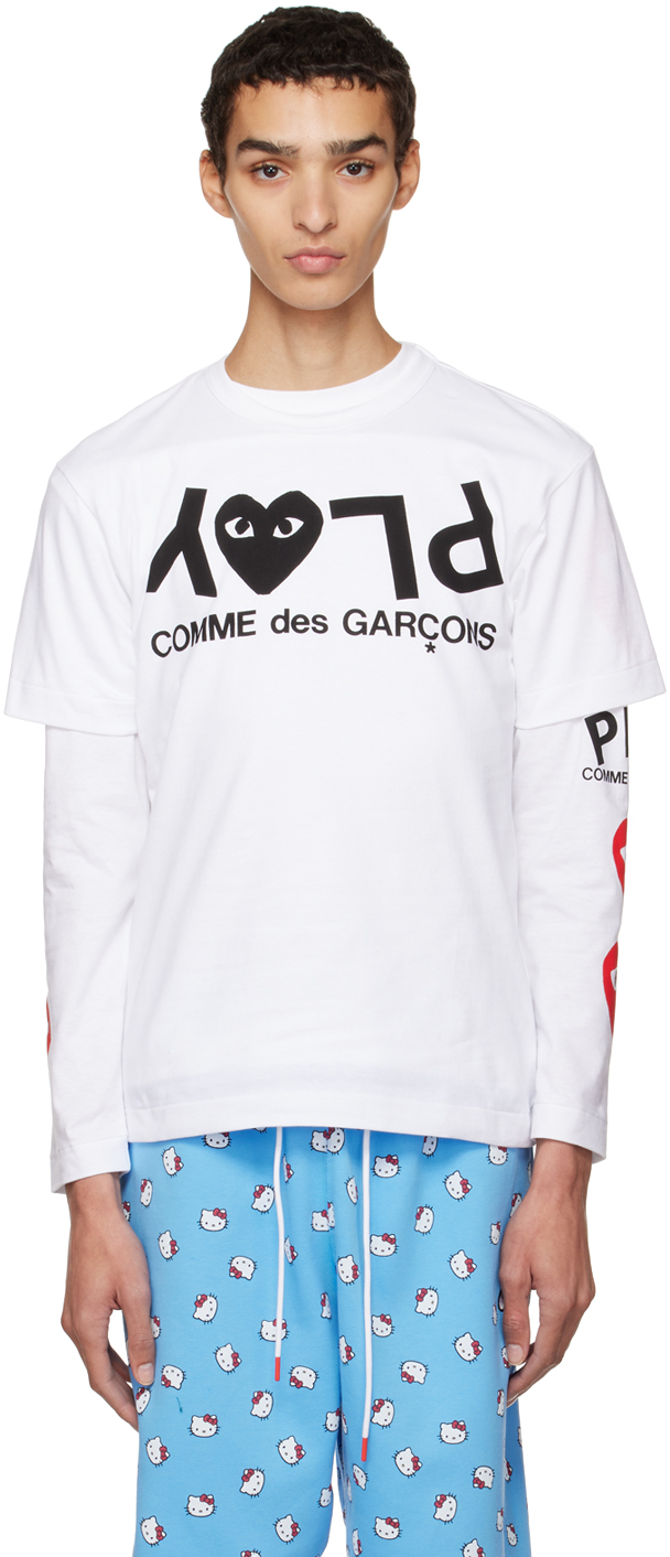 COMME des GARÇONS PLAY: White Printed T-Shirt | SSENSE Canada