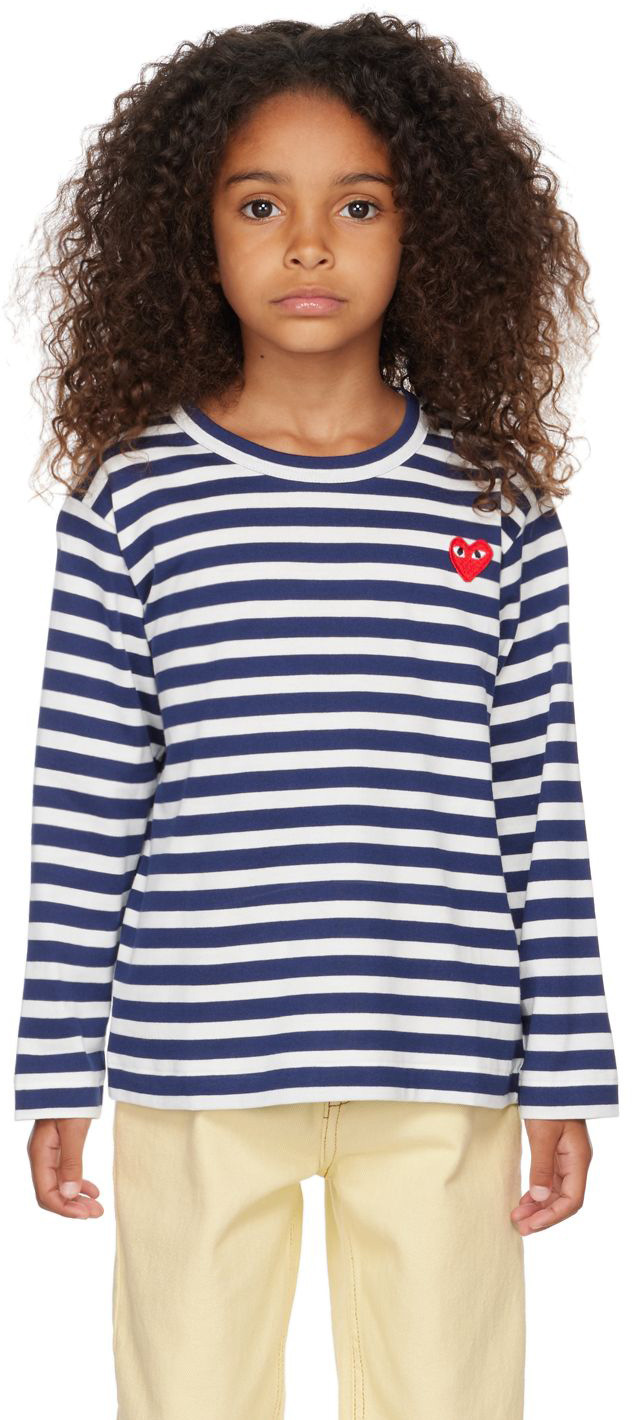 verden tæt Afslut Kids Navy & White Striped Heart T-Shirt by Comme des Garçons Play | SSENSE