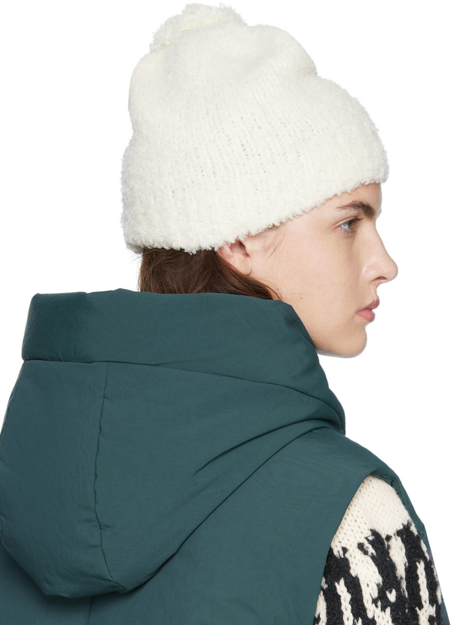 Jil Sander Pompom-detail Knitted Beanie In 106 Egg Shell