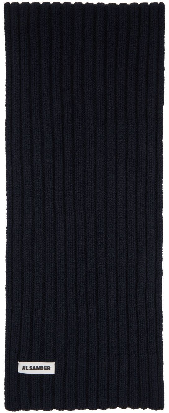 Jil Sander Navy Wool Rib Knit Scarf