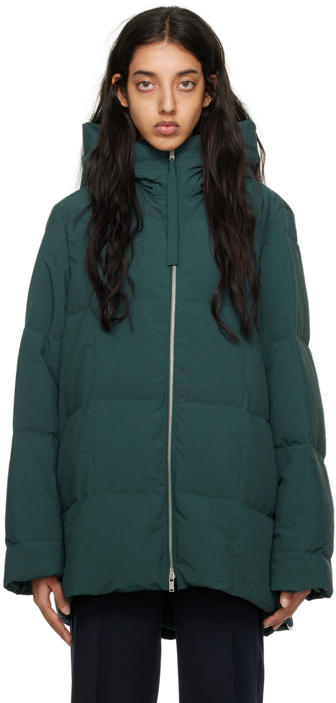 Green Quilted Down Jacket by Jil Sander on Sale