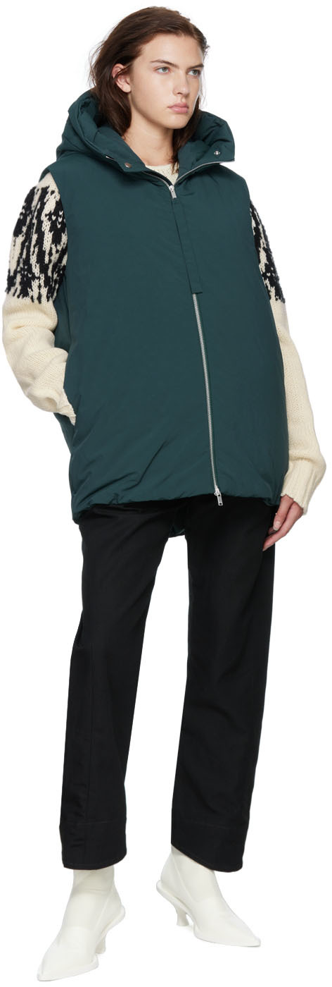 Jil Sander Green Gilet Down Vest In 301 Dark Green