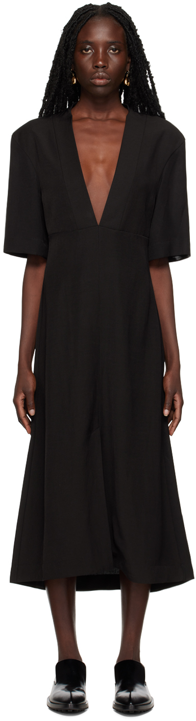 Jil Sander: Black A-Line Midi Dress | SSENSE