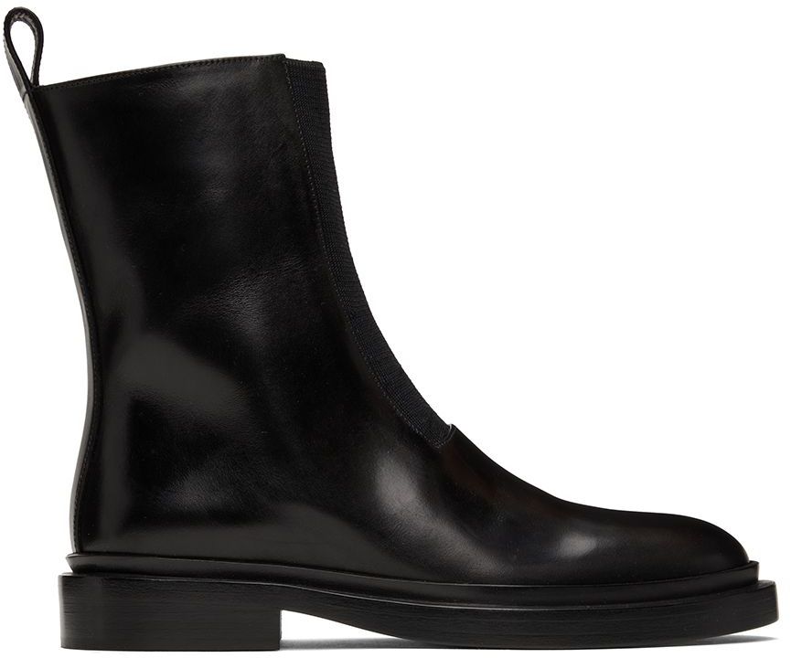 Jil Sander Black Leather Boots In 001 Black