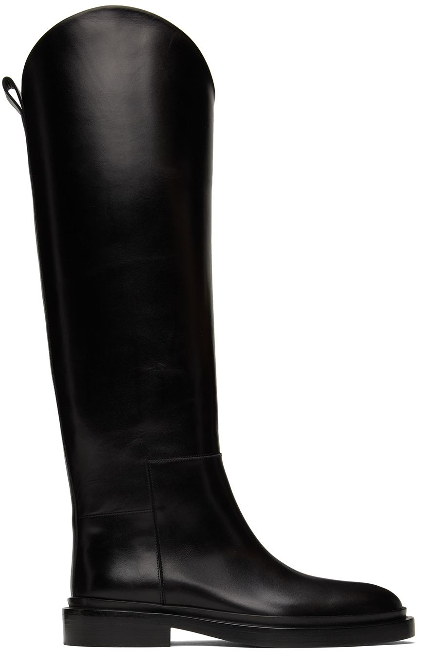 Jil Sander: Black Tall Riding Boots | SSENSE Canada