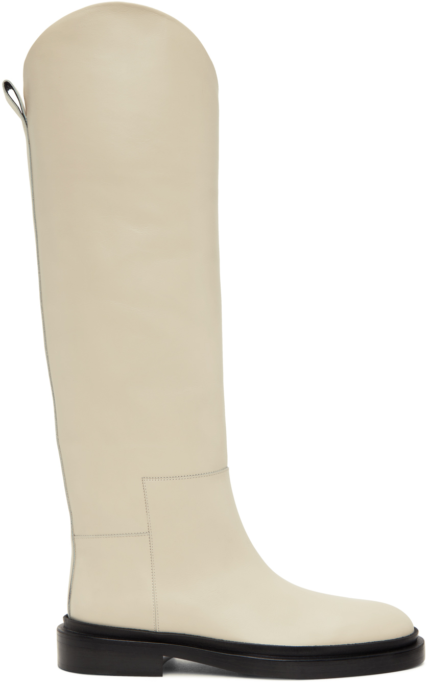 Jil Sander Off-white Riding Tall Boots In 271 Cream