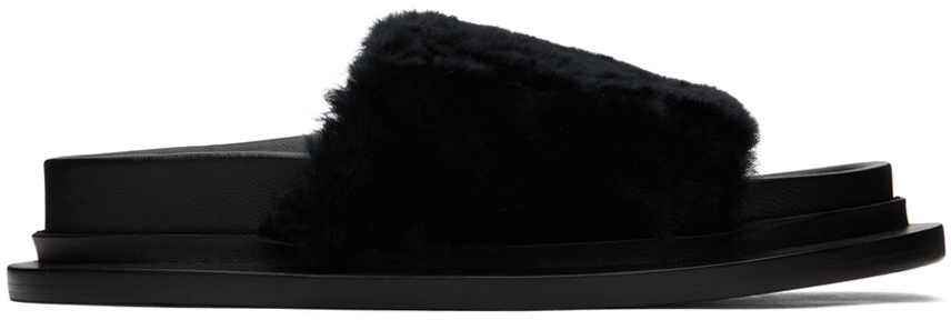 Black Shearling Slides