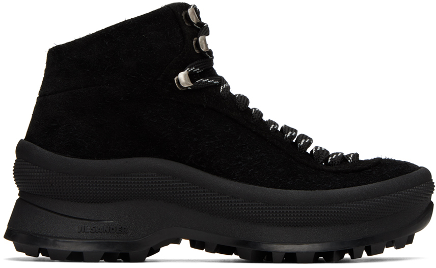 Jil Sander Black Suede Trail Sneakers In 001 Black
