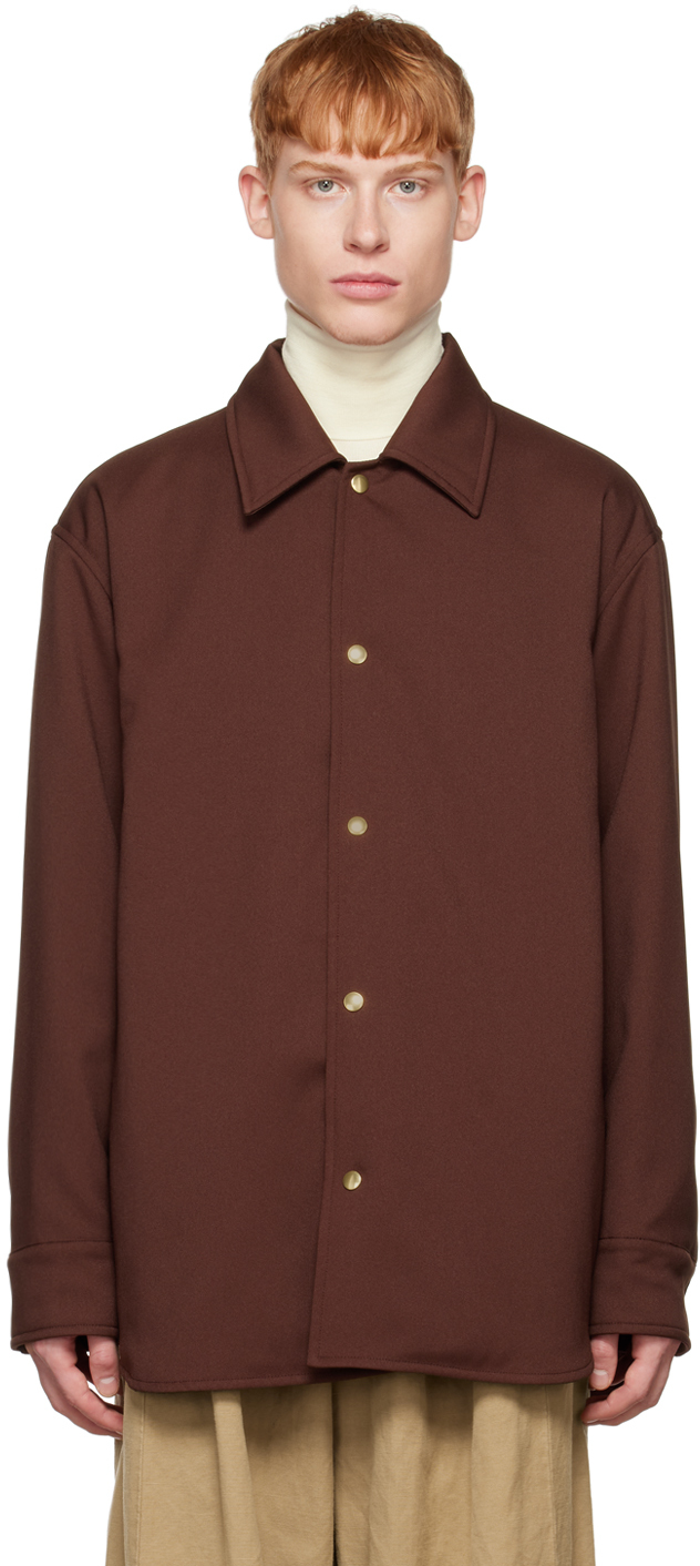 Jil Sander: Burgundy Spread Collar Jacket | SSENSE