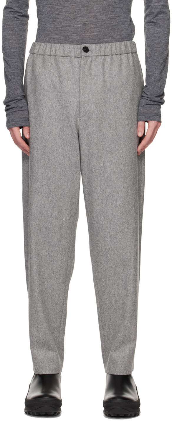 Shop Jil Sander Gray Elasticized Waistband Trousers In 030 - Graphite