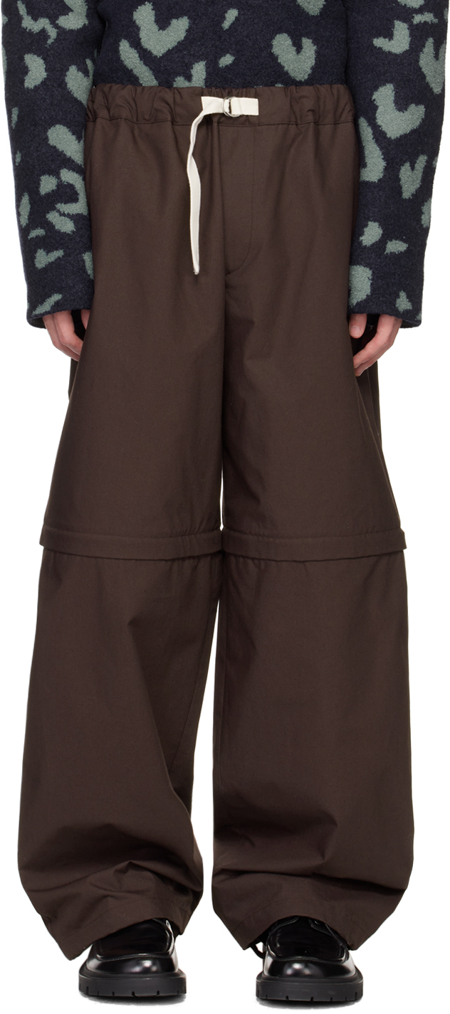 Jil Sander Brown Paneled Trousers In 202 - Dark Brown