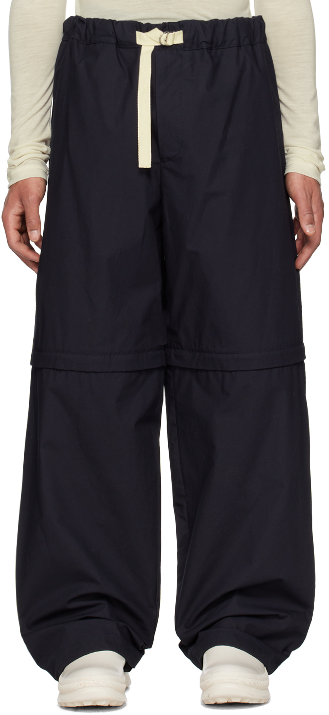 Jil Sander Navy Belted Trousers In 401 - Dark Blue