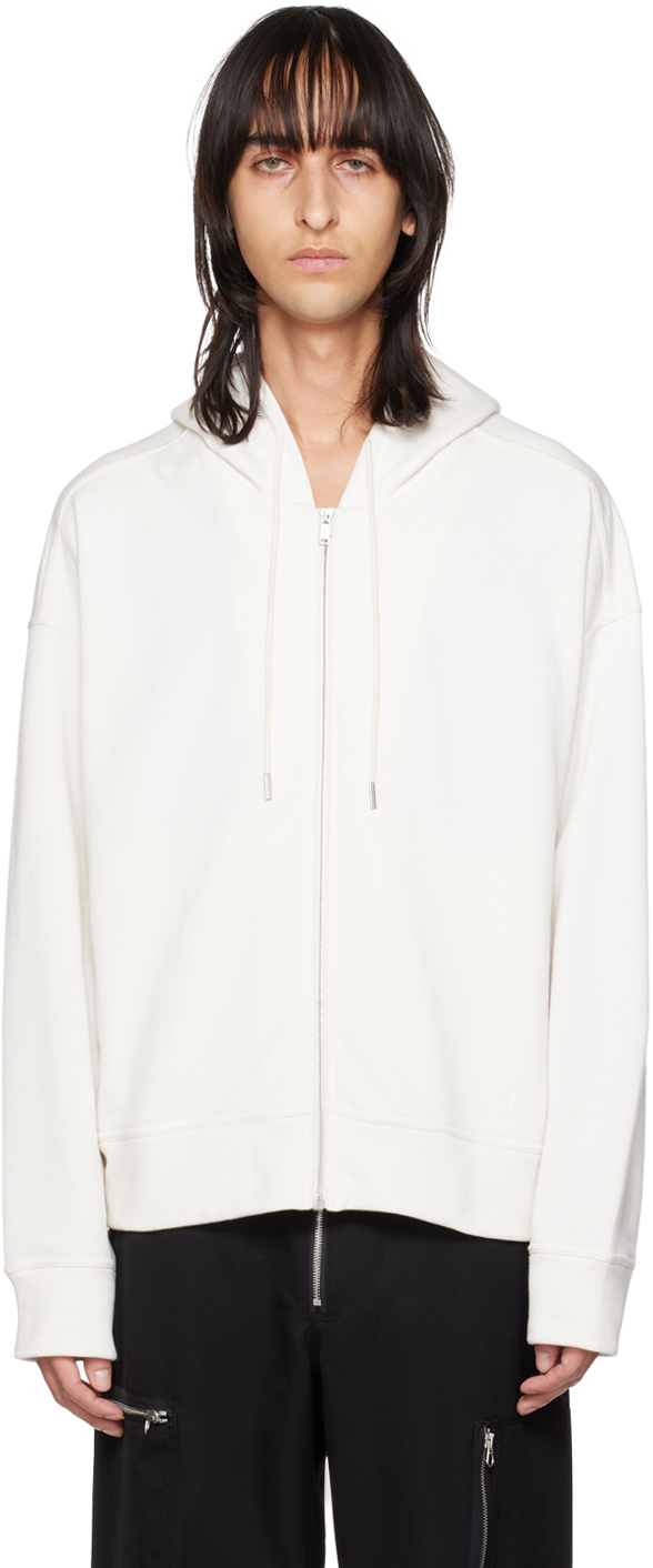 Jil Sander White Zip Hoodie In 102 - Natural | ModeSens